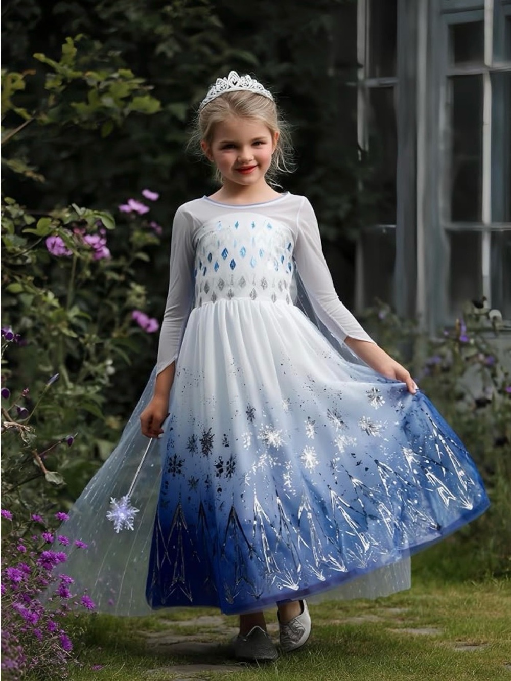 Elsa Frozen Inspired Princess Light Up Costume Kids Dress, Size 7-8